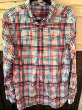 Vineyard Vines Blue, Red & White Plaid Button-Down Shirt